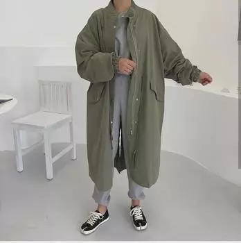 Женская ветровка в стиле ретро с воротником-стойкой, свободная, с длинными рукавами и средней длиной, на осень/зиму L чёрный