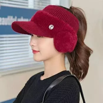 Женская ветрозащитная зимняя шапка с конским хвостом и защитой ушей - плотная, теплая, нового стиля, из шерсти утконоса. thick version розовый