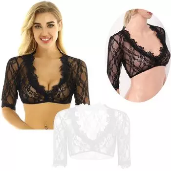 Женская винтажная блузка-дирндль, укороченные топы, баварский костюм Октоберфеста, сексуальные прозрачные прозрачные кружевные блузки с половиной рукава 4XL чёрный