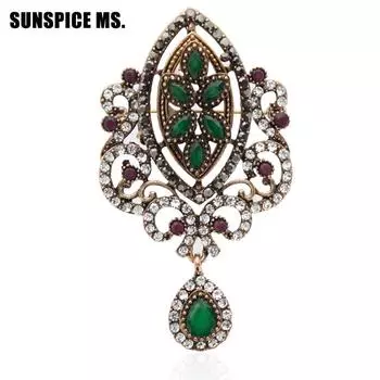 Женская винтажная брошь премиум-класса с вырезом и цветком, античное золото, ювелирные изделия из смолы, перекрывающиеся круги зелёный