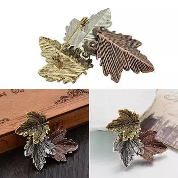Женская винтажная брошь в виде кленового листа, золотистая и посеребренная броши, булавки для танцевальной вечеринки