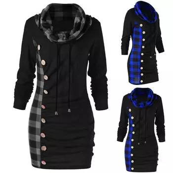 Женская винтажная длинная толстовка с бантом на шнуровке в клетку в стиле пэчворк и пуговицами S серый