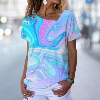Женская винтажная футболка с 3D-принтом, топы с коротким рукавом, футболки, модная уличная одежда с V-образным вырезом, новинка 2023 года, летние женские свободные пуловеры S