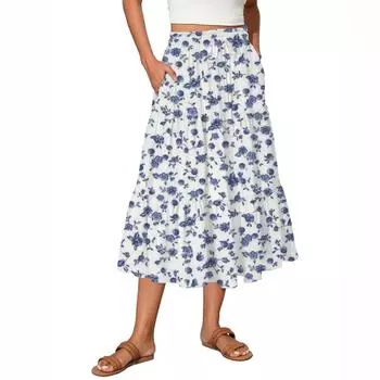 Женская винтажная градиентная струящаяся расклешенная юбка-макси с оборками L белый