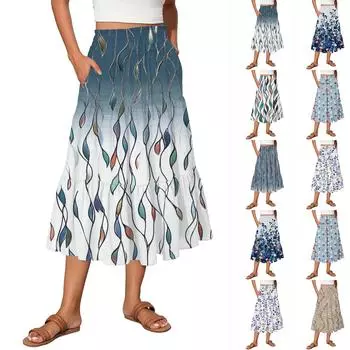 Женская винтажная градиентная струящаяся расклешенная юбка-макси с оборками XL