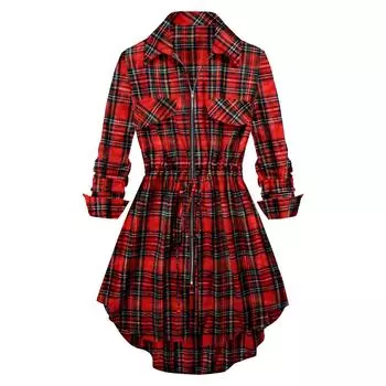 Женская винтажная клетчатая рубашка средней длины на молнии с длинными рукавами M фиолетовый