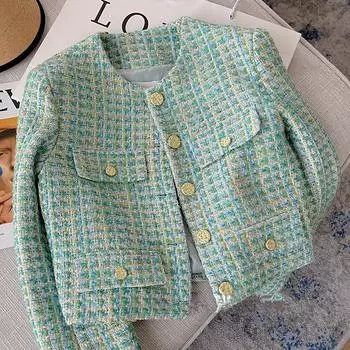 Женская винтажная клетчатая шикарная элегантная офисная уличная одежда, повседневная простая деловая модная темпераментная куртка с длинными рукавами XL