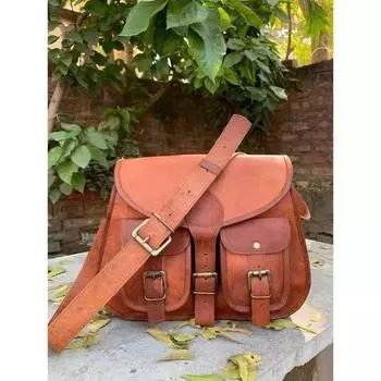 Женская винтажная коричневая дорожная сумка через плечо из козьей кожи 13 x 10 x 4 in коричневый