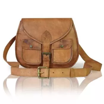 Женская винтажная коричневая кожаная сумка-мессенджер через плечо, кошелек ручной работы 10 x 13 x 3 in коричневый