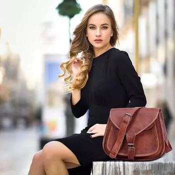 Женская винтажная кожаная сумка-мессенджер через плечо, повседневная сумка-хобо на слинге, новая сумка 11 x 9 x 3 in коричневый