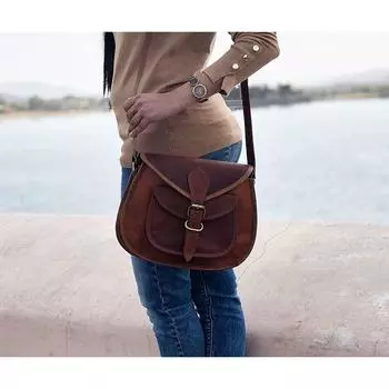 Женская винтажная кожаная сумка-мессенджер ручной работы через плечо, повседневная сумка-бродяга 11 x 9 x 3 in коричневый