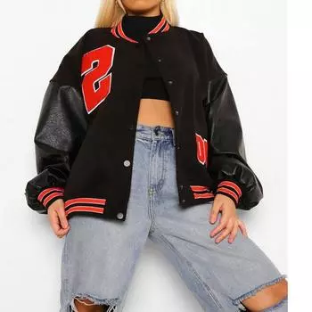 Женская винтажная куртка-бомбер с длинными рукавами и буквенным принтом, бейсбольная куртка, уличная одежда S зелёный