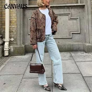 Женская винтажная леопардовая куртка, осенняя короткая куртка Spice Girls с круглым вырезом S темно-серого