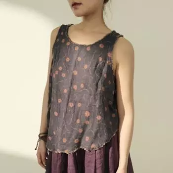 Женская винтажная майка Johnature с нерегулярным принтом и круглым вырезом без рукавов, двойная хлопковая мягкая одежда, летняя женская майка на бретелях One Size красный