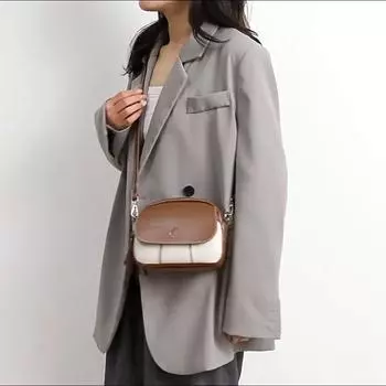 Женская винтажная маленькая сумка через плечо с клапаном контрастного цвета, сумка через плечо из искусственной кожи, повседневная стильная сумка-шоппер 19x7x14cm кофейный