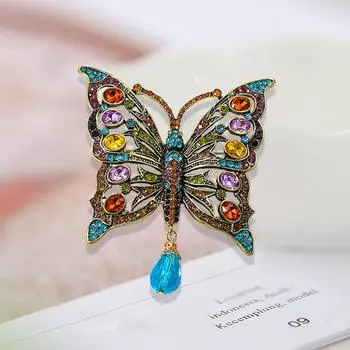 Женская винтажная модная брошь в виде бабочки с изображением животных, хрустальная подвеска, бриллиантовая брошь в виде насекомых