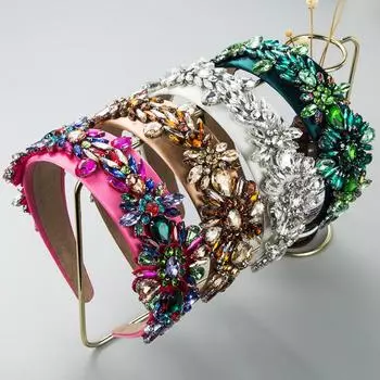 Женская винтажная повязка на голову с блестящими стеклянными кристаллами в стиле барокко, светлая роскошная темпераментная вечерние аксессуары для волос с широкими краями OneSize белый