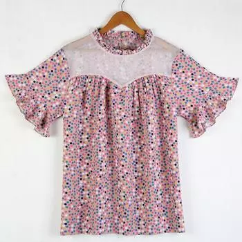 Женская винтажная сетчатая футболка в горошек больших размеров, свободный топ с рюшами и рукавами XL розовый