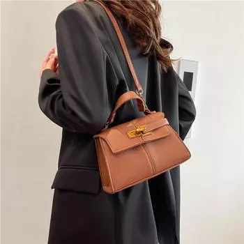 Женская винтажная сумка через плечо из искусственной кожи - квадратная сумка через плечо в стиле ретро со съемным ремешком и декоративной застежкой для повседневного использования на работе