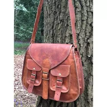 Женская винтажная сумка через плечо из натуральной коричневой кожи через плечо 10 x 13 x 4 in коричневый