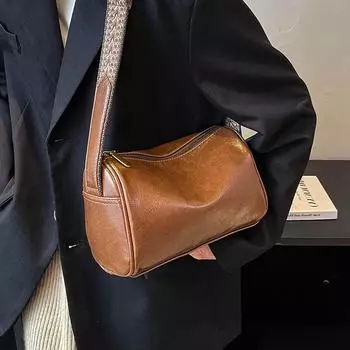 Женская винтажная сумка через плечо из высококачественной текстурированной однотонной искусственной кожи, женская сумка осень-зима, модная универсальная сумка подмышку (20cm<Max Length<30cm)