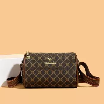 Женская винтажная сумка через плечо с геометрическим узором из искусственной кожи с логотипом кенгуру и молнией для повседневных принадлежностей