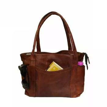Женская винтажная сумка из козьей кожи, повседневная сумка, кошелек, повседневная сумка для покупателей 16 X 12 X 4 коричневый