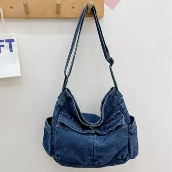 Женская винтажная сумка-мессенджер, большая вместимость, джинсовая повседневная сумка-тоут, регулируемый ремень, модная сумка для переноски, многофункциональная шикарная сумка-хобо