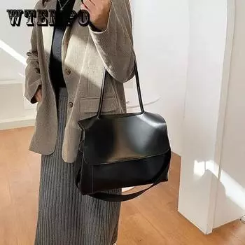 Женская винтажная сумка на одно плечо, однотонная повседневная сумка, элегантная универсальная сумка-мессенджер большой вместимости 22*32*12cm чёрный