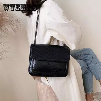 Женская винтажная сумка на одно плечо, универсальная однотонная сумка, женская повседневная сумка-мессенджер с цепочкой зелёный