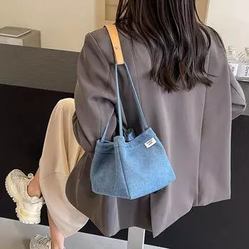 Женская винтажная сумка на плечо, большая вместительная джинсовая повседневная сумка-тоут со съемным ремешком, простая сумка на ремне, женская повседневная сумка для свиданий чёрный