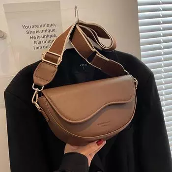 Женская винтажная сумка, однотонная сумка с клапаном, маленькая сумка через плечо с седлом, модная сумка через плечо из искусственной кожи с широким ремешком 21x8x13cm