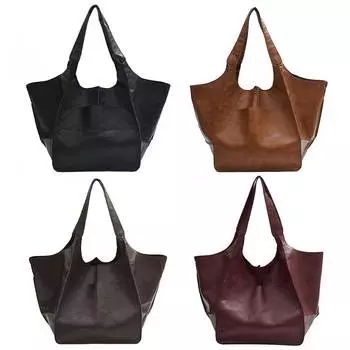 Женская винтажная сумка-тоут из искусственной кожи, большая вместимость, модная сумка для поездок на работу, однотонная, большого размера, сумки для выходных, дорожная сумка для отдыха на открытом воздухе чёрный