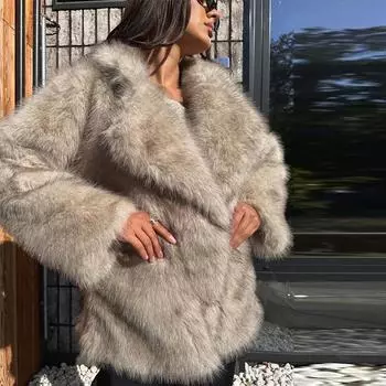 Женская винтажная толстая пушистая искусственная шуба, однотонная теплая куртка с большим плюшевым воротником, зимняя элегантная шикарная верхняя одежда для улицы S белый