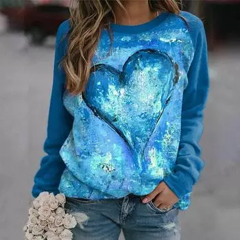 Женская винтажная толстовка с круглым вырезом, женский пуловер с длинными рукавами и принтом Love, повседневный свободный топ S красный