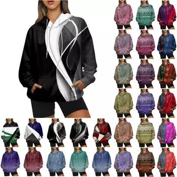 Женская винтажная толстовка с принтом, повседневная удобная свободная легкая женская толстовка с длинным рукавом и круглым вырезом XXL чёрный