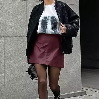 Женская винтажная тонкая сексуальная кожаная мини-юбка, осенняя индивидуальная А-силуэтная молния с высокой талией, короткие юбки S бордовый