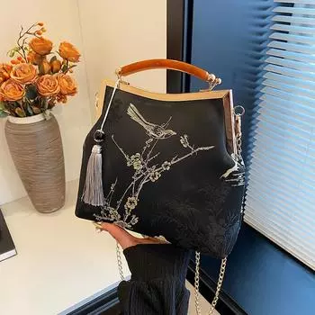 Женская винтажная вечерняя сумочка с кисточкой, замком-поцелуем, клатч с верхней ручкой, сумка на цепочке, сумки через плечо, женская вечерняя сумочка для свадьбы, выпускного вечера