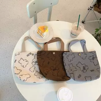 Женская винтажная вельветовая портативная сумка для хранения большой емкости с медвежонком OneSize бежевый