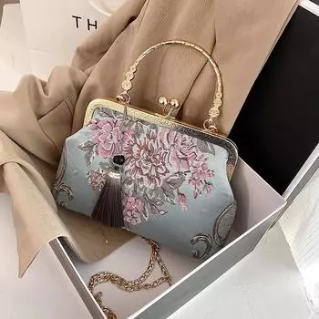 Женская винтажная вышитая вечерняя сумочка с ручкой сверху, клатч, сумка на цепочке, вышитая цветочная сумка через плечо, вечерняя сумочка для свадьбы, выпускного вечера