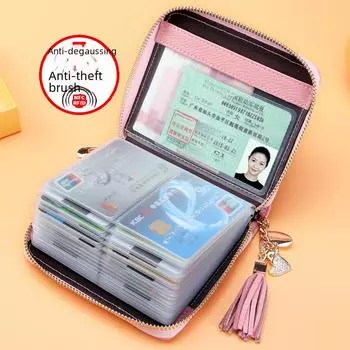 Женская визитница из натуральной кожи: Защита от кражи, защита от размагничивания с застежкой-молнией, множество слотов и большая вместимость. 20 Slots лавандовый