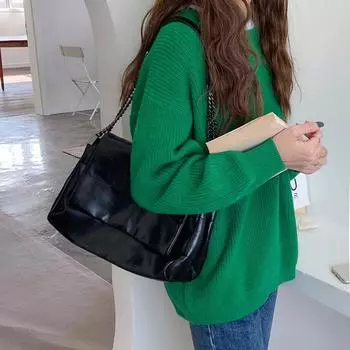 Женская вместительная модная и универсальная сумка через плечо с цепочкой на осень и зиму, сумка-тоут на одно плечо чёрный