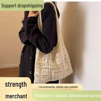 Женская вместительная сумка-тоут из трикотажной шерсти - сумка в лесном стиле, модная и универсальная.