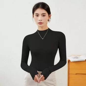 Женская водолазка больших размеров, пуловер с длинными рукавами, приталенный крой, простая базовая однотонная рубашка с верхом и низом, женская трикотажная базовая рубашка M белый