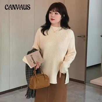 Женская водолазка большого размера с разрезом и вязаным свитером XL чёрный