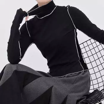 Женская водолазка с белым топом, сшитая высокоэластичная тонкая футболка, новая водолазка с длинным рукавом, модные весенне-осенние укороченные топы One Size чёрный