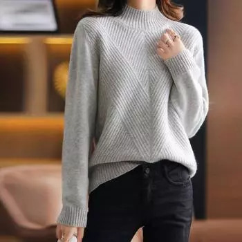 Женская водолазка, свитер, трикотаж, топы с длинным рукавом, блузка, зимняя одежда, модная одежда, нижние рубашки, пуловеры для женщин OneSize серый