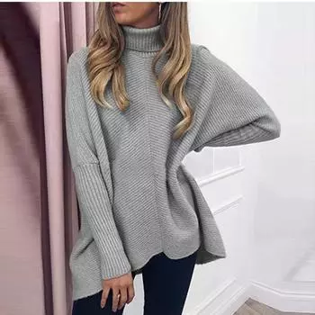 Женская водолазка, туника большого размера, осенние свитера, пуловер с длинным рукавом и вязаным свитером, топы серый