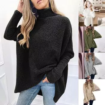 Женская водолазка, туника большого размера, осенние свитера, пуловер с длинным рукавом и вязаным свитером, топы S