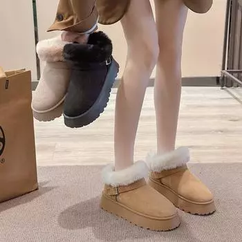 Женская водонепроницаемая и нескользящая хлопковая обувь на толстой подошве, увеличивающая рост 36 чёрный